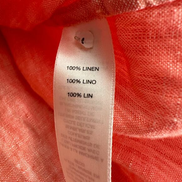 Chicos Womens Button Up Linen Top Size 2 US L‎ Coral 3/4 Sleeves Capsule Casual - Picture 4 of 8